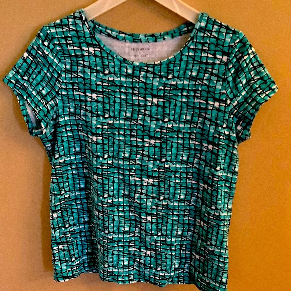 Preswick & Moore cap sleeve (short sleeved) teal and black Petite XL top